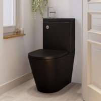 ONLY OPENED - Matt Black Close Coupled Closed Back Toilet with Chrome Fittings & Sink on Top - Legend