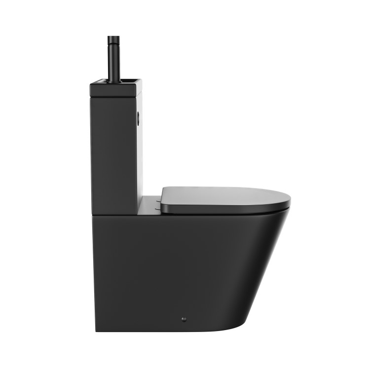 Matt Black Close Coupled Closed Back Toilet with Black Fittings & Sink on Top - Legend