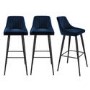 Set of 3 Navy Blue Velvet Bar Stools with Backs - Macie