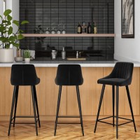Set of 3 Charcoal Velvet Bar Stools with Backs - Macie
