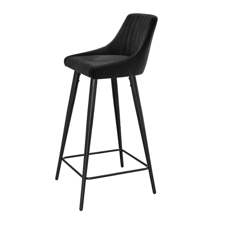 Set of 3 Charcoal Velvet Bar Stools with Backs - Macie