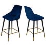 Set of 2 Navy Blue Velvet Kitchen Stools with Backs - Maddy