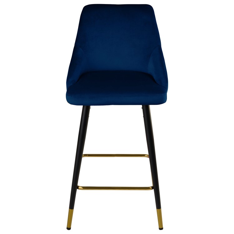 Set of 2 Navy Blue Velvet Kitchen Stools with Backs - Maddy
