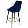 Set of 2 Navy Blue Velvet Kitchen Stools with Backs - Maddy