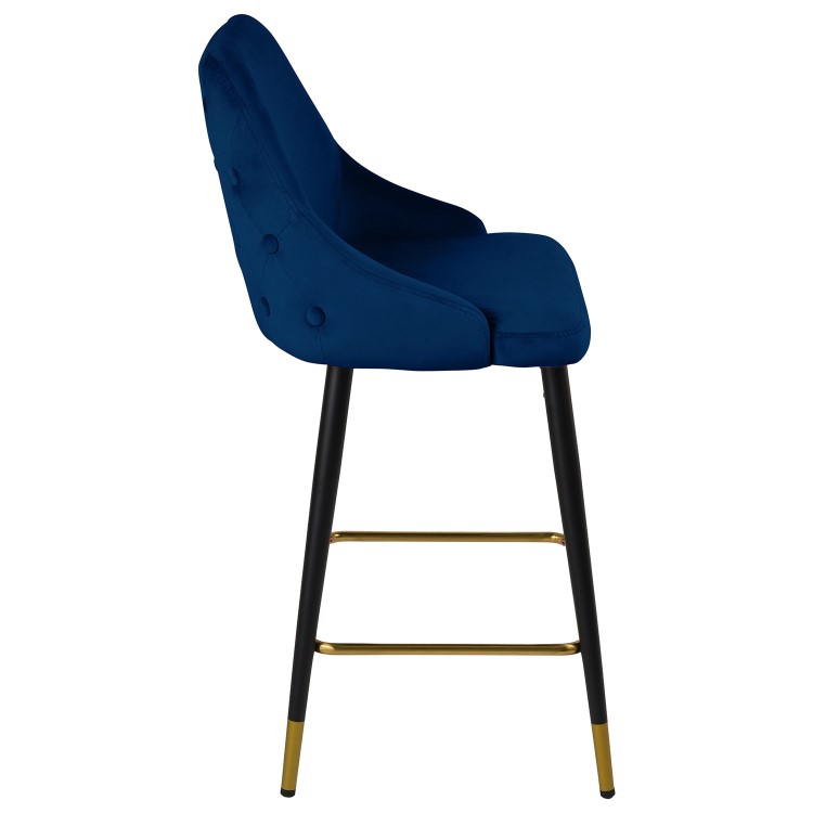 Set of 2 Navy Blue Velvet Kitchen Stools with Backs - Maddy