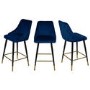 Set of 3 Navy Blue Velvet Kitchen Stools with Backs - Maddy