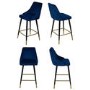 Set of 4 Navy Blue Velvet Kitchen Stools with Backs - Maddy