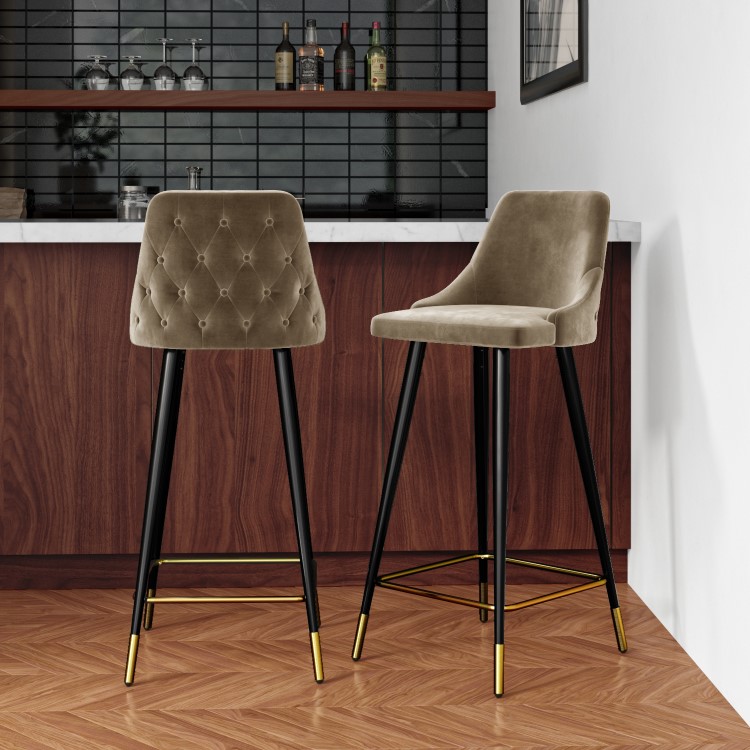 Set of 2 Beige Velvet Bar Stools with Backs - Maddy