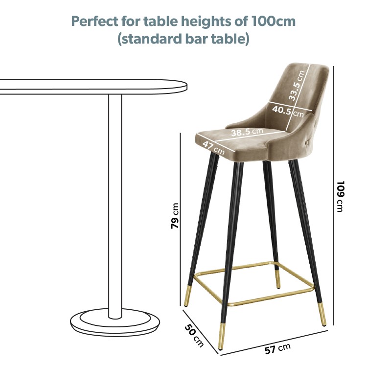 Set of 3 Beige Velvet Bar Stools with Backs - Maddy