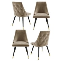 Set of 4 Beige Velvet Dining Chairs - Maddy