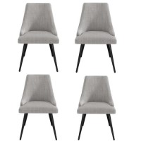 Set of 4 Light Grey Fabric Dining Chairs - Maddy