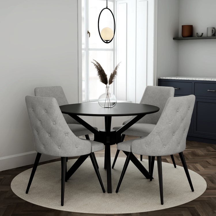 Set of 4 Light Grey Fabric Dining Chairs - Maddy