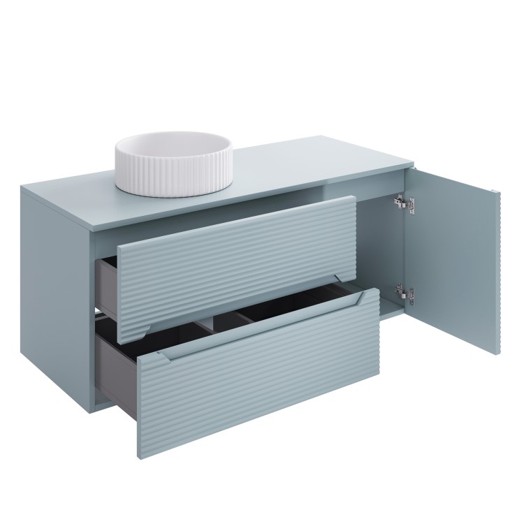 1200mm Blue Fluted Wall Hung Countertop Vanity Unit with Basin - Melbourne