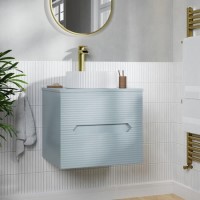 600mm Blue Fluted Wall Hung Countertop Vanity Unit with Basin - Melbourne