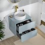 600mm Blue Fluted Wall Hung Countertop Vanity Unit with Basin - Melbourne