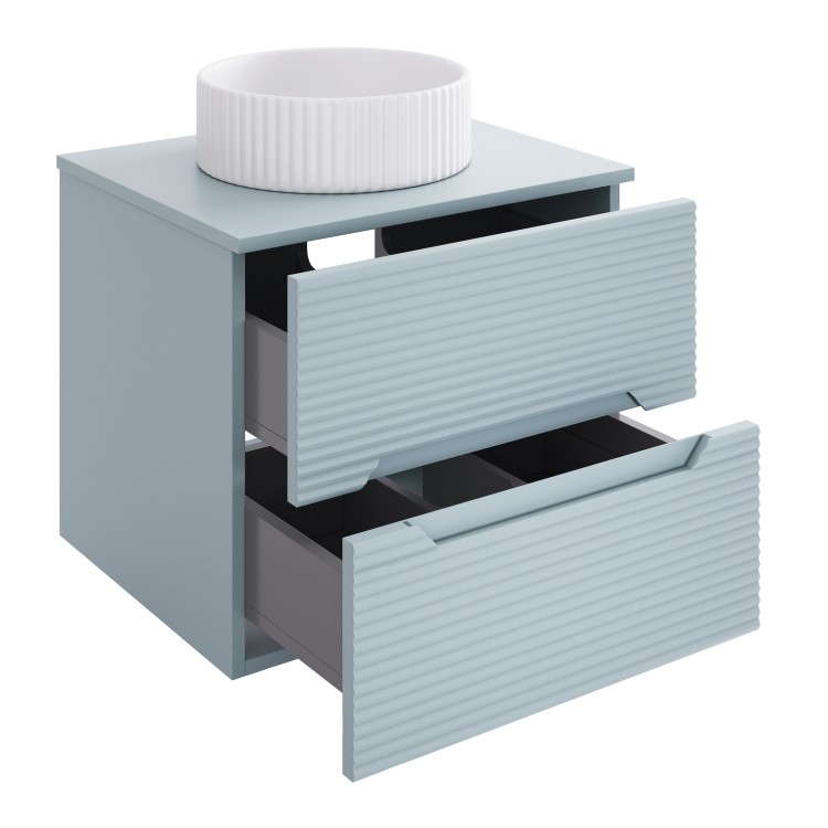600mm Blue Fluted Wall Hung Countertop Vanity Unit with Basin - Melbourne