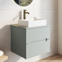 600mm Green Fluted Wall Hung Countertop Vanity Unit with Basin - Melbourne