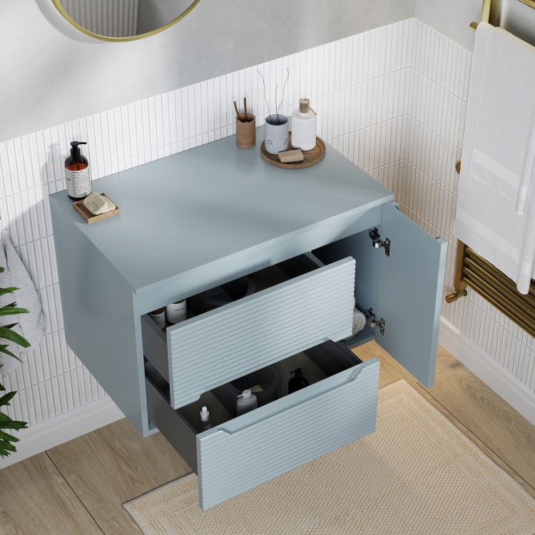 800mm Blue Fluted Wall Hung Countertop Vanity Unit - Melbourne