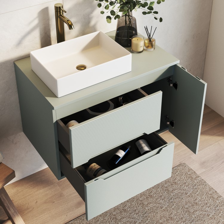800mm Green Fluted Wall Hung Countertop Vanity Unit with Basin - Melbourne