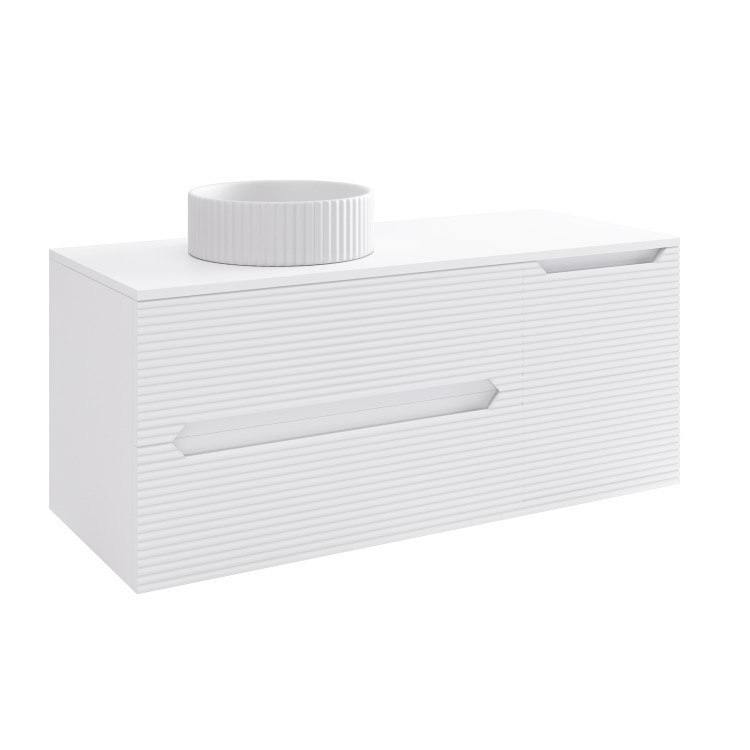 1200mm White Fluted Wall Hung Countertop Vanity Unit with Basin - Melbourne