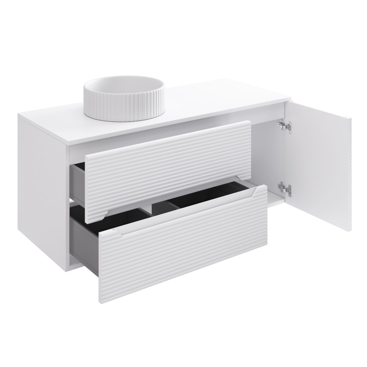 1200mm White Fluted Wall Hung Countertop Vanity Unit with Basin - Melbourne