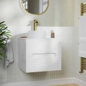 BUN/MELW600/96604 600mm White Fluted Wall Hung Countertop Vanity Unit with Basin - Melbourne