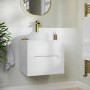 600mm White Fluted Wall Hung Countertop Vanity Unit with Basin - Melbourne
