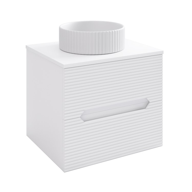 600mm White Fluted Wall Hung Countertop Vanity Unit with Basin - Melbourne