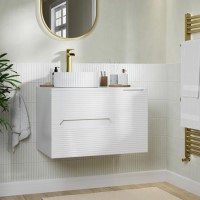 800mm White Fluted Wall Hung Countertop Vanity Unit with Basin – Melbourne