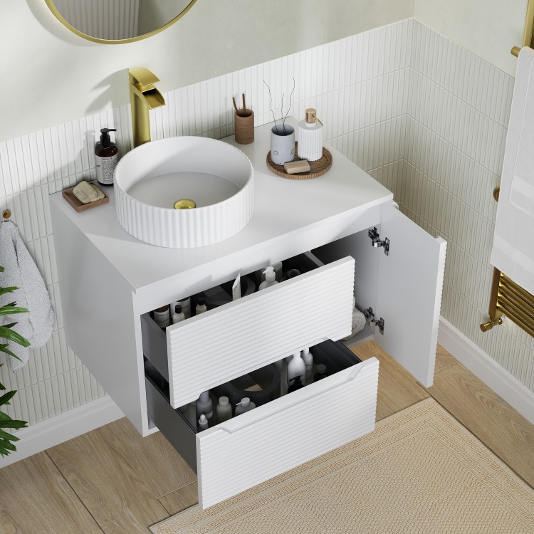 800mm White Fluted Wall Hung Countertop Vanity Unit with Basin – Melbourne