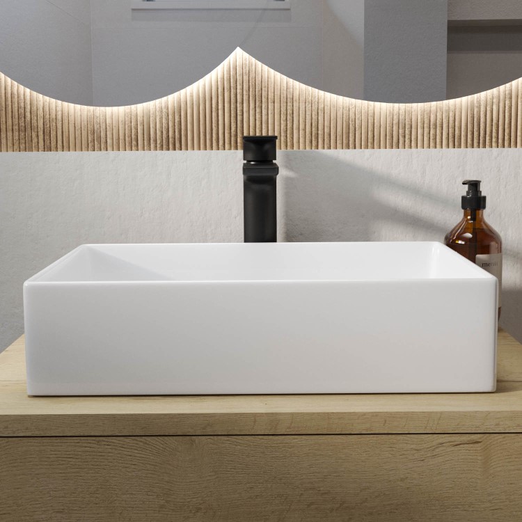 ONLY OPENED - White Rectangular Countertop Basin 450mm - Corey