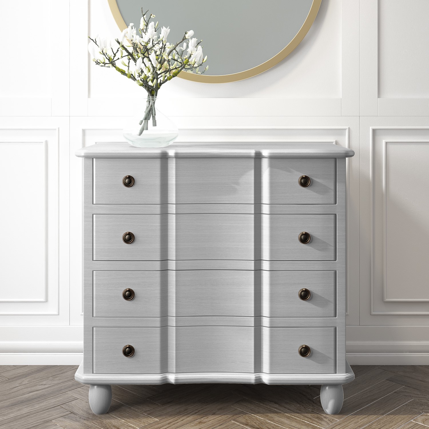 Meredith Vintage 4 Drawer Storage Cupboard With Curved Detail In