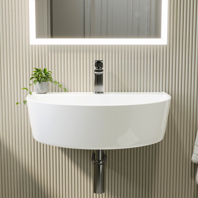 ONLY OPENED - White Round Wall Hung Basin 607mm - Milos