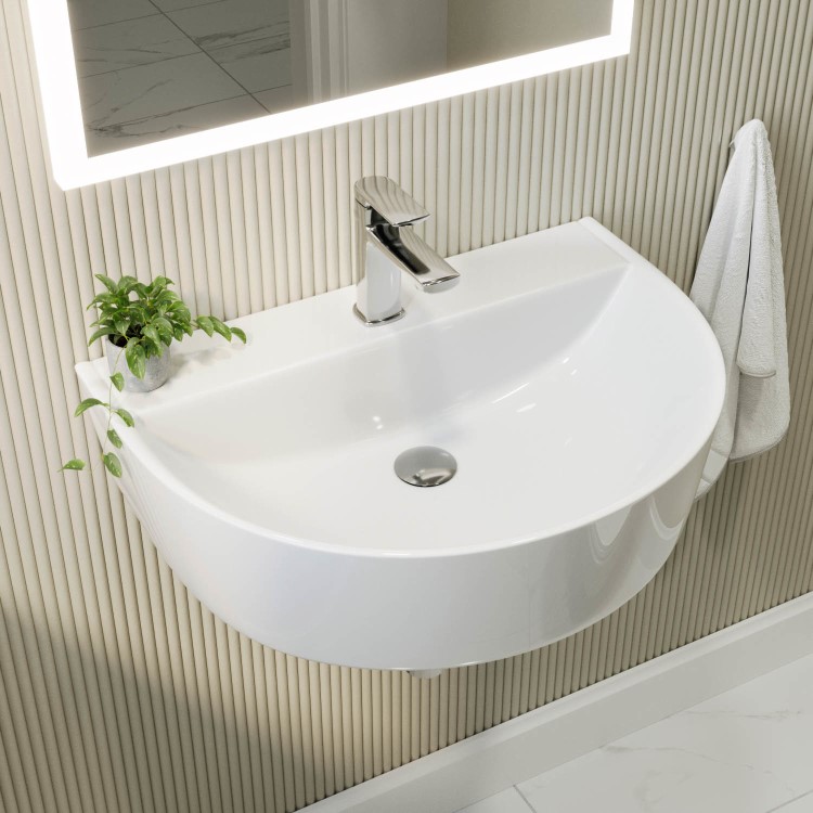 ONLY OPENED - White Round Wall Hung Basin 607mm - Milos
