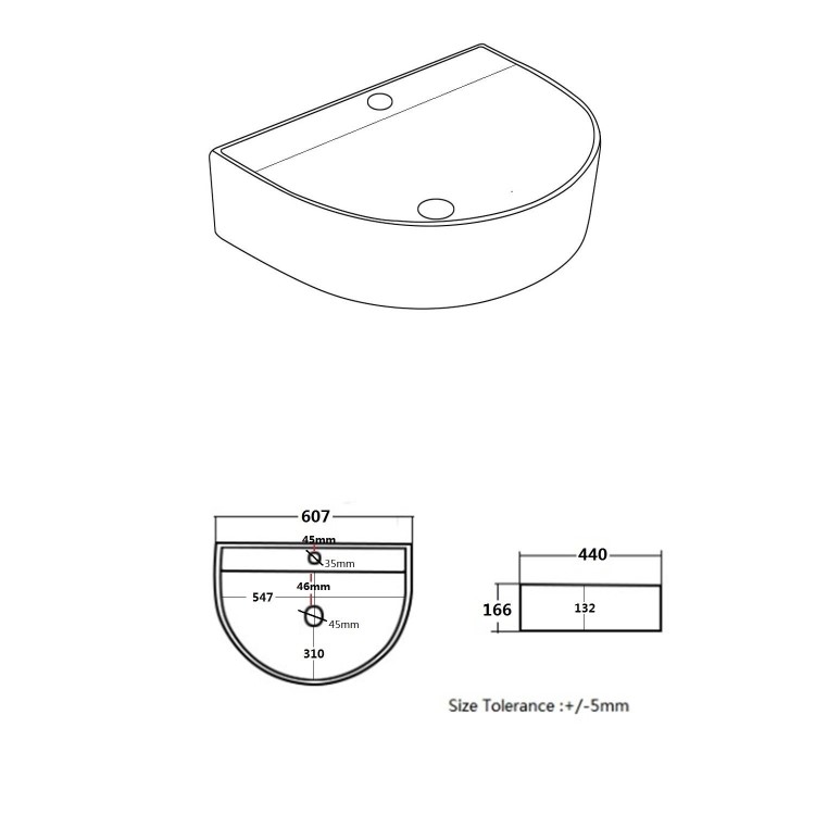 ONLY OPENED - White Round Wall Hung Basin 607mm - Milos