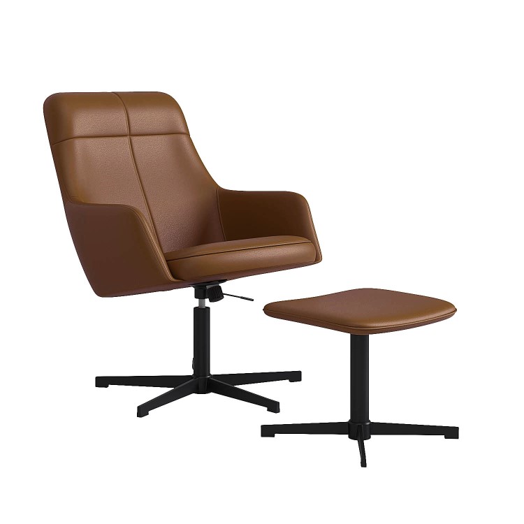 Tan Faux Leather Recliner Swivel Office Chair with Footrest - Mila