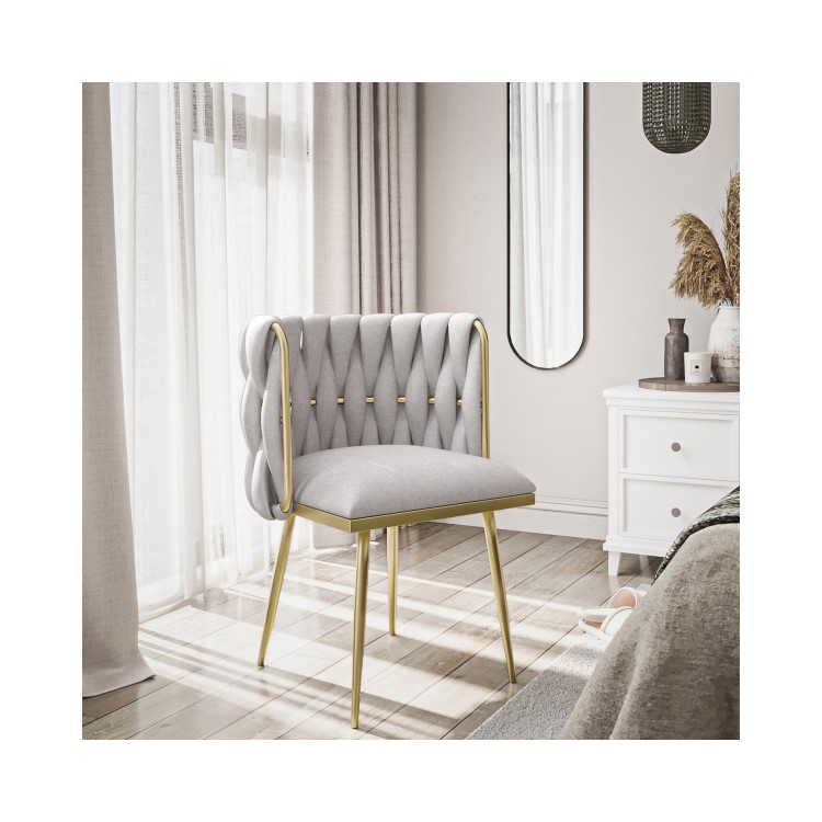 Warm Grey Linen Accent Chair with Gold Legs - Malika