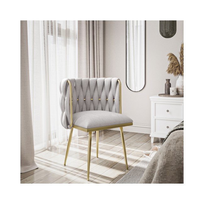 Cream Woven Linen Accent Chair with Gold Legs - Malika