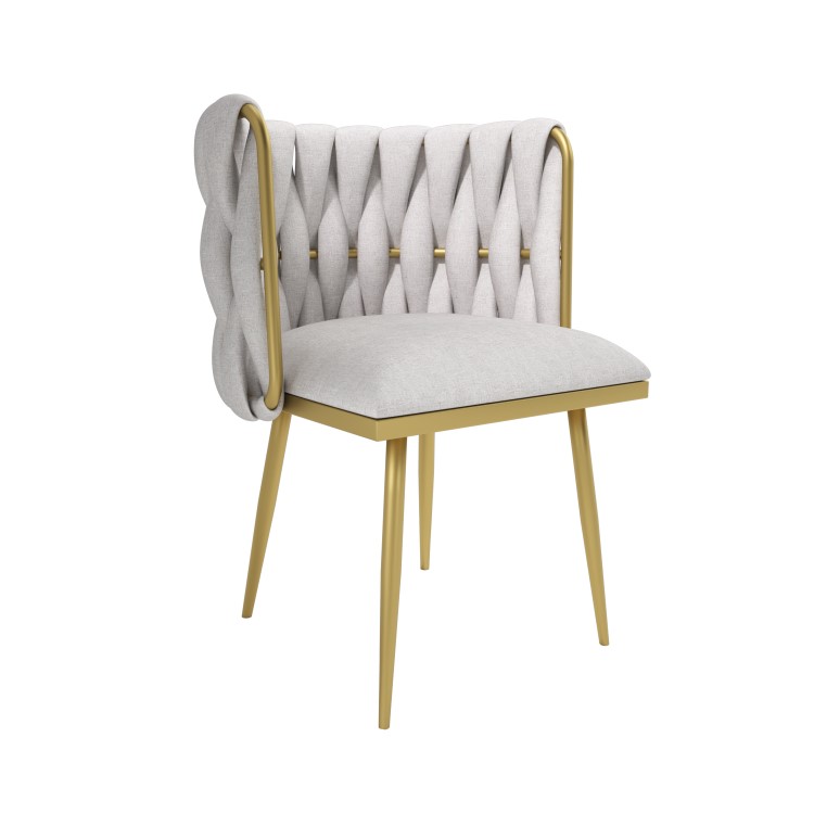 Warm Grey Linen Dressing Table Chair with Gold Legs - Malika