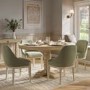 Farmhouse Round Extending Pedestal Dining Table Set with 4 Sage Green Velvet Dining Chairs -Madeline