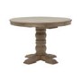 Farmhouse Round Extending Pedestal Dining Table Set with 4 Cream Upholstered Blue Striped Dining Chairs - Madeline