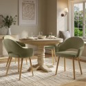 BUN/MLN002/98347 Round to Oval Solid Wood Extendable Dining Table Set with 4 Sage Green Velvet Chairs - Seats 4 - Madeline