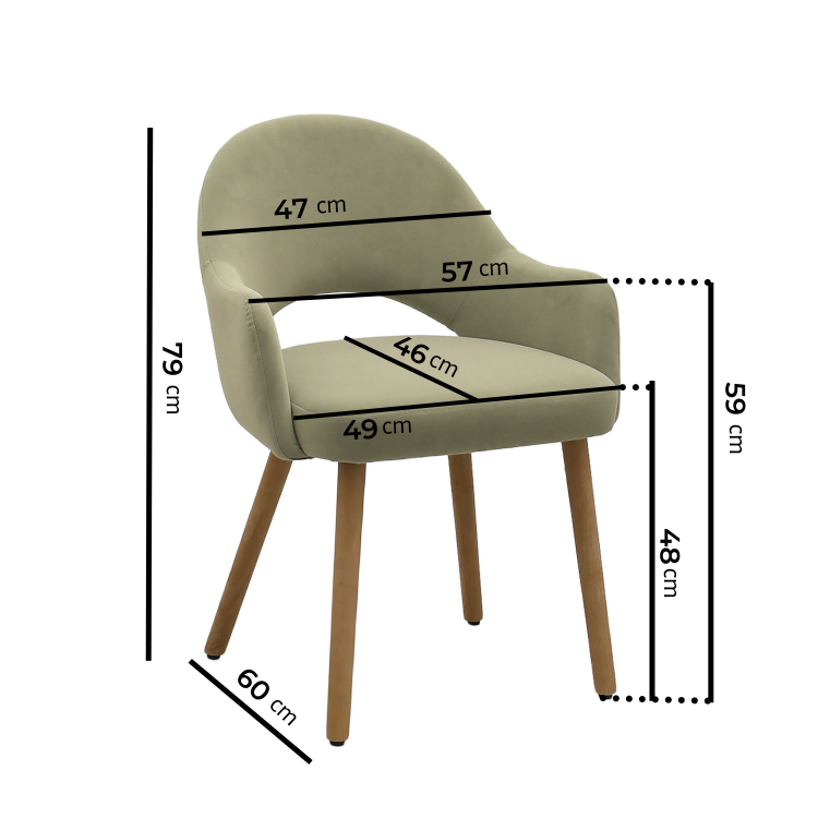 Rectangular Oak Curved Leg Dining Table Set with 4 Sage Green Velvet Chairs - Seats 4 - Leona