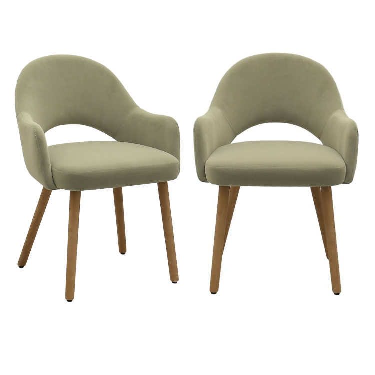Set of 2 Sage Green Velvet Dining Chairs with Oak Legs - Colbie