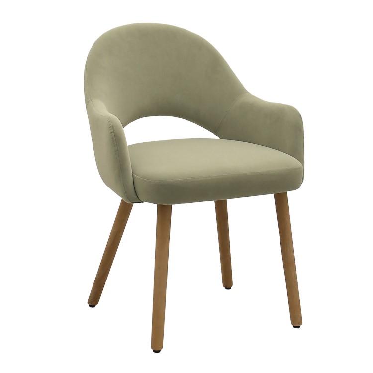 Rectangular Oak Curved Leg Dining Table Set with 4 Sage Green Velvet Chairs - Seats 4 - Leona