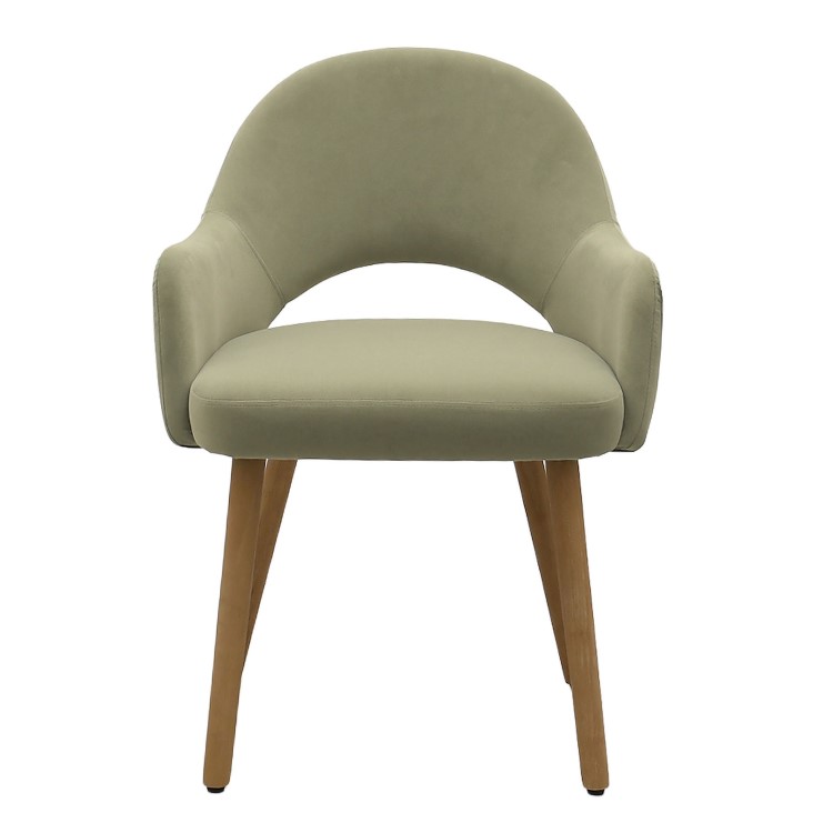 Rectangular Oak Curved Leg Dining Table Set with 4 Sage Green Velvet Chairs - Seats 4 - Leona