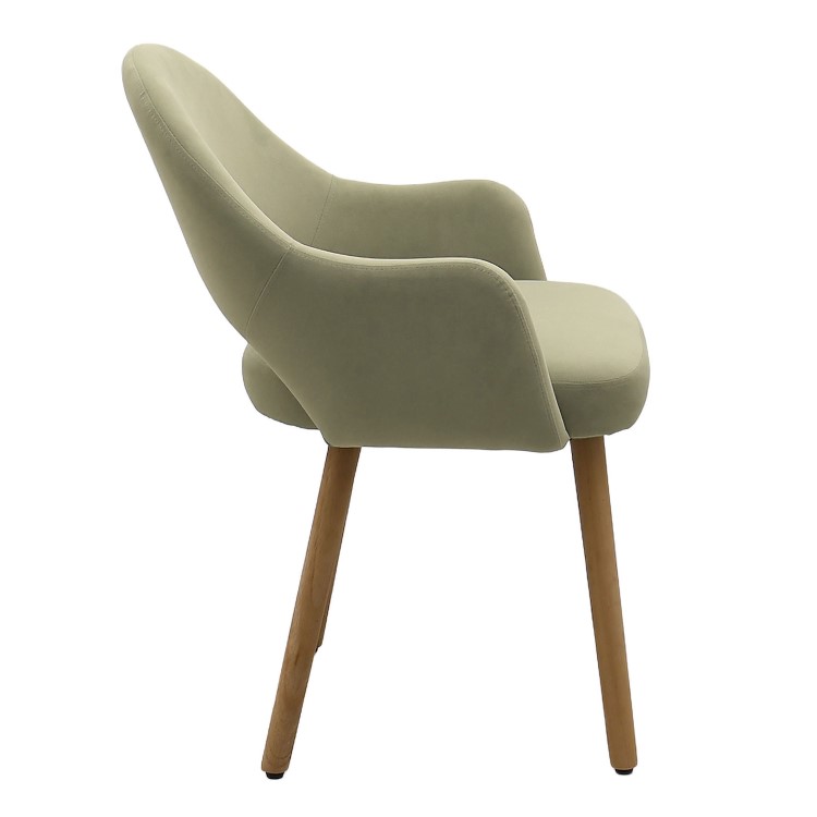 Rectangular Oak Curved Leg Dining Table Set with 4 Sage Green Velvet Chairs - Seats 4 - Leona