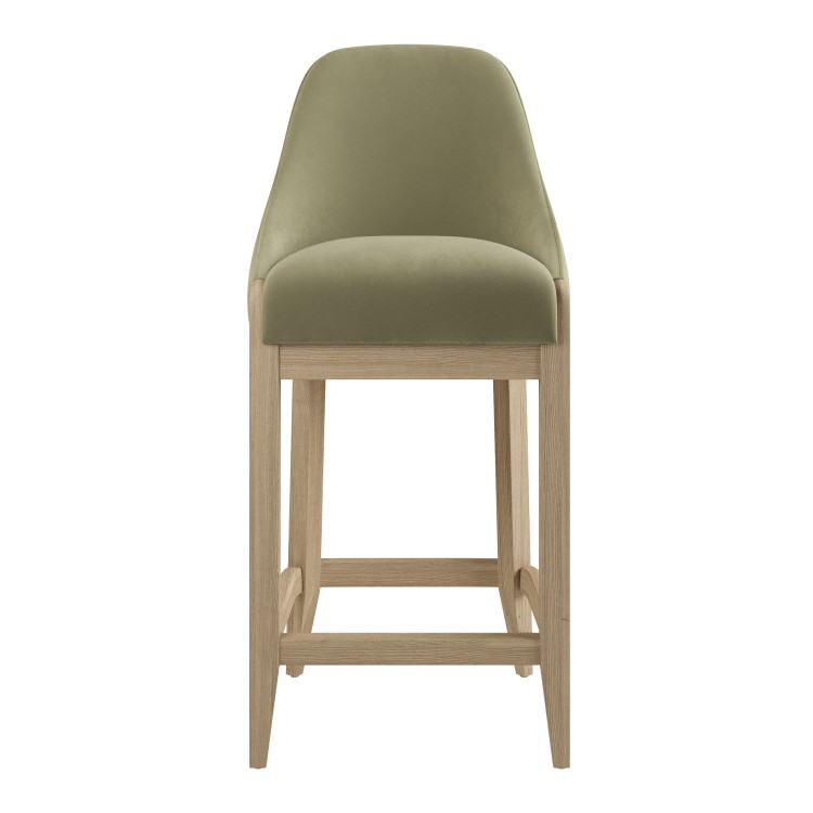 Set of 2 Sage Green Velvet Kitchen Stools with Solid Wood Legs - Madeline