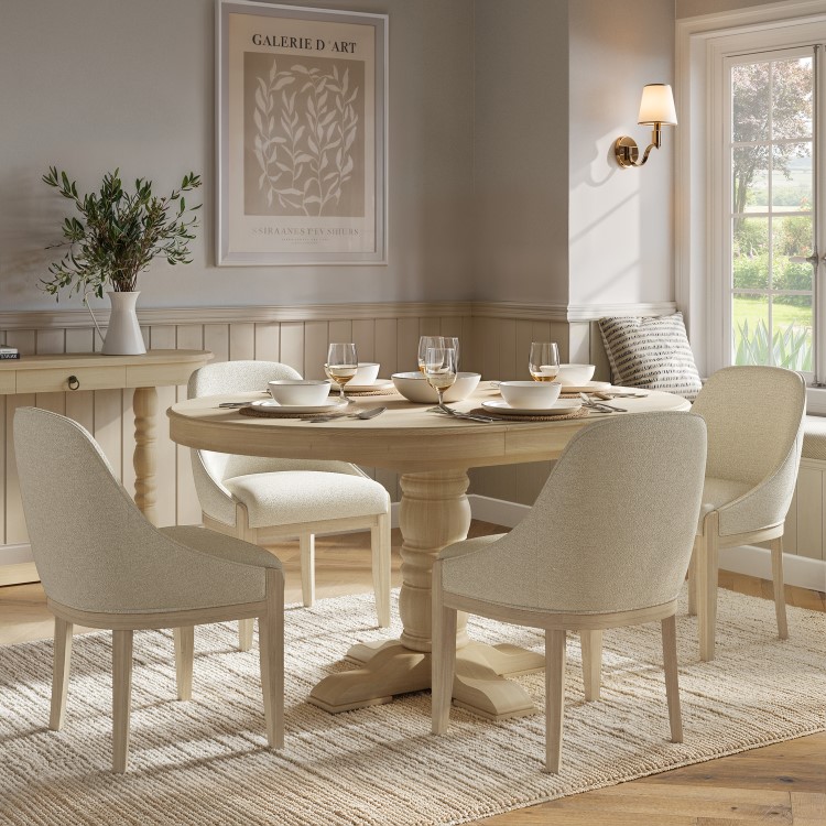 Set of 2 Beige Fabric Dining Chairs with Solid Wood Legs - Madeline