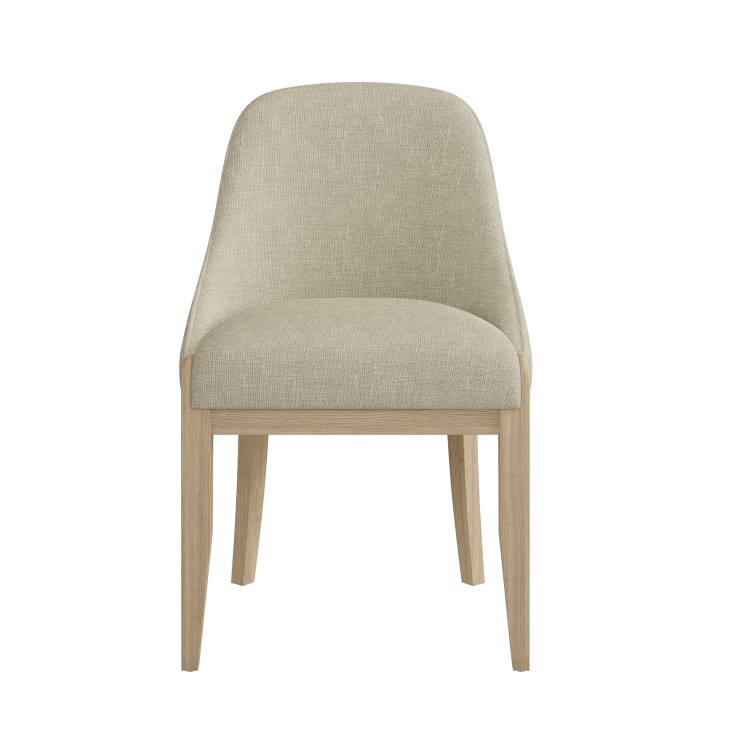 Set of 4 Beige Upholstered Dining Chairs with Solid Wood Legs - Madeline